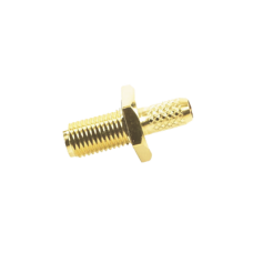 Conector SMA Hembra Inverso de Chasis en D Plano, Anillo Plegable para Cable RG-142/U, Oro/ Oro/ Teflón.
