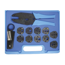 Kit en Estuche de Plástico con 10 Muelas para Instalar Conectores en Cables Coaxiales, Pinzas RFA-4005-20 y Desforradoras de Cable.