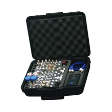 Mega Kit de Adaptadores UNIDAPT de 74 piezas, en conjunto todos los del RFA-4019 y RFA-4023-01 así como 2 Cables UNIDAPT, un Barril-Machos y un Probador de Cables en un solo estuche con bisagras.