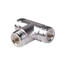 Adaptador en T, Triple Conectores N Hembra, Plata/ Oro/ Teflón.