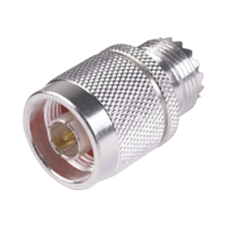 Adaptador en Línea, de Conector N Macho a UHF Hembra (SO-239), Plata/ Oro/ Teflón.