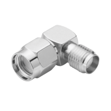 Adaptador en Ángulo Recto de Conector SMA Macho Inverso a SMA Hembra, Níquel/ Oro/ Teflón.