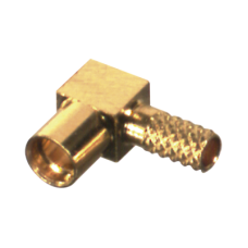 Conector MMCX Hembra en Ángulo Recto de Anillo Plegable para Cable RG-174/U, Grupo B, Oro/ Oro/ Teflón.