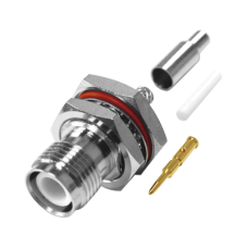 Conector TNC Hembra Inverso de Montaje Trasero en Panel, D-Plano, Hermético de Anillo Plegable para RG-316/U, Níquel/ Oro/ Teflón.