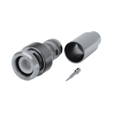 Conector BNC Macho de 75 Ohm, Anillo Plegable para RG-59/U, Níquel/ Oro/ Teflón.