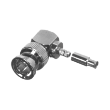 Conector BNC Macho en Ángulo Recto para 75 Ohm, Anillo Plegable para Cable RG-179/U, Grupo S1, Níquel/ Oro/ Teflón.