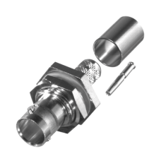 Conector BNC Hembra para Chasis en D-Plano con Aro de Goma, Anillo Plegable para RG-6/U y Grupo Q, 75 Ohm, Níquel/ Oro/ Teflón.