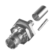 Conector BNC Hembra para Chasis en D-Plano con Aro de Goma, Anillo Plegable para RG-179/U, Grupo S, 75 Ohm, Níquel/ Oro/ Teflón.