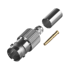 Conector BNC Hembra de Anillo Plegable para Cable RG-179/U, PIN Soldable, Grupo S, Níquel/ Oro/ Teflón.