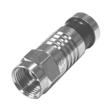 Conector F Macho Plegado Axial por Compresión para RG-59/U, Cuerpo en Níquel y Banda Negra.