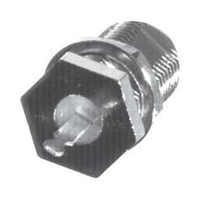 Conector F Hembra para Panel en Doble D-Plano, Borde Hexagonal, Terminal Soldable Níquel/ Estaño/ Polipropileno.