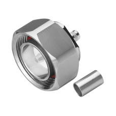 Conector DIN 7-16 Macho de Pin Cautivo, Anillo Plegable para Cable RG-8/X, LMR-240, Bronce Blanco/ Plata/ Teflón.â€‹