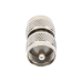 Adaptador Barril en Línea, de Conector UHF Macho (PL-259) a UHF Macho (PL-259), Níquel/ Plata/ Teflón.