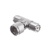 Adaptador en T de Conector Mini-UHF Macho a Doble Mini-UHF Hembra, Níquel/ Plata/ Teflón.