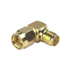 Adaptador en Ángulo Recto, de Conector SMA Macho a SMA Hembra, Oro/ Oro/ Teflón.