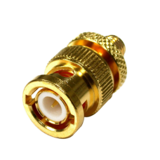 Adaptador en Linea de Conector SMA Hembra a BNC Macho, Oro/ Oro/ Teflón.