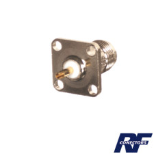 Conector TNC Hembra para Chasis de 4 Perforaciones de 13 mm, Terminal Soldable, Níquel/ Oro/ Teflón.