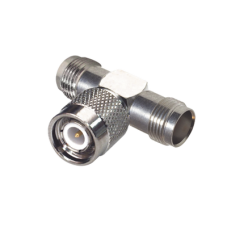 Adaptador en T de TNC Macho a Doble TNC Hembra, Níquel/ Oro/ Teflón.