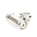 Adaptador en forma T, de Conector UHF Macho (PL-259) a Doble UHF Hembra (SO-239), Níquel/ Plata/ Delrin.