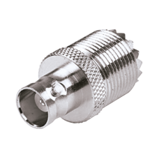 Adaptador en Linea para 50 Ohm, Conector UHF Hembra (SO-239) a BNC Hembra, Níquel/ Plata/ Delrin. Adaptador en Linea para 50 Ohm, Conector UHF Hembra (SO-239) a BNC Hembra, Níquel/ Plata/ Delrin.