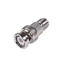 Adaptador en Línea de Conector Mini-UHF Hembra a BNC Macho, Níquel/ Oro/ Teflón. Adaptador en Línea de Conector Mini-UHF Hembra a BNC Macho, Níquel/ Oro/ Teflón.