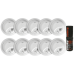 Kit de 10 Detectores de Humo Autónomos FIRST ALERT por Ionización / Alarma 85 dB / Botón Prueba y Silencio / Probador SABRE SDI