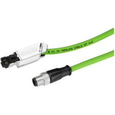 Cable de Conexión Industrial Ethernet M12-180/IE FC RJ45-145 / 4 Núcleos / 5 m (16.4 ft) / Cat5e / PoE+ / PVC Verde / Para Cadena Portacables 3 Millones Ciclos