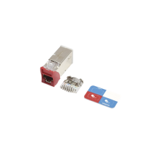 Jack Z-MAX Cat6A, Blindado, Montaje Híbrido en Placa de Pared (Plano y Angulado), Color Rojo