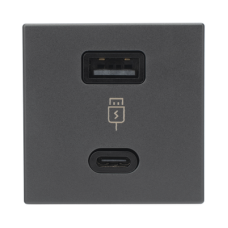 Módulo Doble USB Tipo A+C / Carga Rápida 30W / Color Grafito / Compatible con Torres y Cajas Simon / Modelo: (K126F/14)