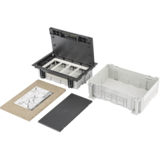 Caja Para Instalación en Pavimento para Voz, Datos o Contactos Eléctricos / Capacidad para 4 Módulos / Espacio Embellecedor en la Tapa / Profundidad Ajustable de 70 a 100 mm (2.76 a 3.94 pulgadas) / Los Módulos se Adquieren Aparte / Incluye Registro Caja Para Instalación en Pavimento para Voz, Datos o Contactos Eléctricos / Capacidad para 4 Módulos / Espacio Embellecedor en la Tapa / Profundidad Ajustable de 70 a 100 mm (2.76 a 3.94 pulgadas) / Los Módulos se Adquieren Aparte / Incluye Registro