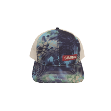 Gorra color azul y blanco con logo simrad