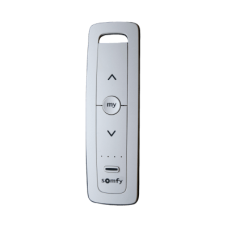 Control remoto 5 canales para motores de persiana Somfy con señal inalámbrica, instrucciones: sube, baja y detener, con posición favorita programada.