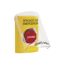 Botón de Apagado de Emergencia, Texto en Español, Tapa Protectora de Policarbonato Súper Resistente, Restablecimiento con Llave