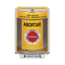 Botón de Abortar, Texto en Español, Tapa Protectora de Policarbonato Súper Resistente, Girar para restablecer