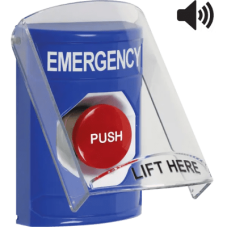 Botón Multipropósito, Color Azul, De Superficie, Con Tapa De Policarbonato, Con Bocina Pre Alarma, Para Interior, Momentaneo, Texto De Emergency, Ingles Botón Multipropósito, Color Azul, De Superficie, Con Tapa De Policarbonato, Con Bocina Pre Alarma, Para Interior, Momentaneo, Texto De Emergency, Ingles