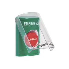 Botón Multipropósito, Color Verde, De Superficie, Con Tapa De Policarbonato, Con Bocina Pre Alarma, Solo Interior, Llave Para Restablecer, Texto De Emergencia, Español Botón Multipropósito, Color Verde, De Superficie, Con Tapa De Policarbonato, Con Bocina Pre Alarma, Solo Interior, Llave Para Restablecer, Texto De Emergencia, Español