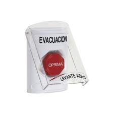 Botón de Evacuación, Texto en Español, Tapa Protectora de Policarbonato Súper Resistente, Restablecimiento con Llave Botón de Evacuación, Texto en Español, Tapa Protectora de Policarbonato Súper Resistente, Restablecimiento con Llave