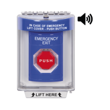 Botón De Salida De Emergencia Con Bocina De Advertencia Integrada, Interior/Exterior, Texto En Ingles, Tapa Protectora De Policarbonato Súper Resistente, Neumático