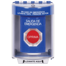 Botón Multipropósito, Color Azul, De Superficie, Con Tapa De Policarbonato, Sin Bocina, Para Interior/Exterior, Llave Para Restablecer, Texto Salida De Emergencia, Español Botón Multipropósito, Color Azul, De Superficie, Con Tapa De Policarbonato, Sin Bocina, Para Interior/Exterior, Llave Para Restablecer, Texto Salida De Emergencia, Español
