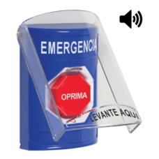 Botón Multipropósito, Color Azul, De Superficie, Con Tapa De Policarbonato, Con Bocina, Para Interior, Girar Para Restablecer, Texto De Emergencia, Español Botón Multipropósito, Color Azul, De Superficie, Con Tapa De Policarbonato, Con Bocina, Para Interior, Girar Para Restablecer, Texto De Emergencia, Español