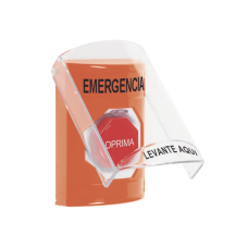 Botón Multipropósito, Color Naranja, De Superficie, Con Tapa De Policarbonato, Con Bocina Pre Alarma, Solo Interior, Llave Para Restablecer, Texto De Emergencia, Español Botón Multipropósito, Color Naranja, De Superficie, Con Tapa De Policarbonato, Con Bocina Pre Alarma, Solo Interior, Llave Para Restablecer, Texto De Emergencia, Español