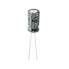 Capacitor Electrolítico de Aluminio, Radial de 100 µFd, 25 Vcc, 105 °C, 6.3 x 11 mm. Capacitor Electrolítico de Aluminio, Radial de 100 µFd, 25 Vcc, 105 °C, 6.3 x 11 mm.