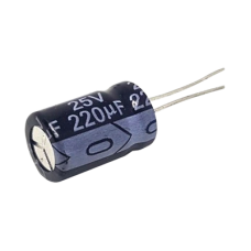 Capacitor Electrolítico Radial de Aluminio, 220 µFd, 25 Vcc, 105 °C, 8 x 11 mm.
