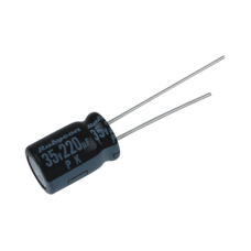 Capacitor Electrolítico Radial en Aluminio de 220 µFd, 35 Vcc, 105 °C, 10 x 12.5 mm.