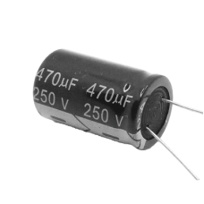 Capacitor Electrolítico de Aluminio, Radial de 470 µFd, 250 Vcc, 105 °C, 25 x 40 mm.