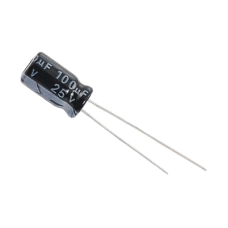 Capacitor Electrolítico de Aluminio, Radial de 100 µFd, 25 Vcc, 105 °C, 6.3 x 11 mm. Capacitor Electrolítico de Aluminio, Radial de 100 µFd, 25 Vcc, 105 °C, 6.3 x 11 mm.