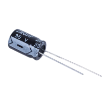 Capacitor Electrolítico Radial en Aluminio de 220 µFd, 35 Vcc, 105 °C, 10 x 12.5 mm.
