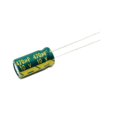 Capacitor Electrolítico de Aluminio, Radial de 470 µFd, 10 Volt, 105 °C, 6.3 x 11 mm.