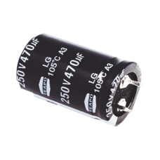 Capacitor Electrolítico de Aluminio, Radial de 470 µFd, 250 Vcc, 105 °C, 25 x 40 mm.