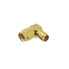 Adaptador en Ángulo Recto, de Conector SMA Macho a SMA Hembra Inverso, Oro/ Oro/ Teflón.
